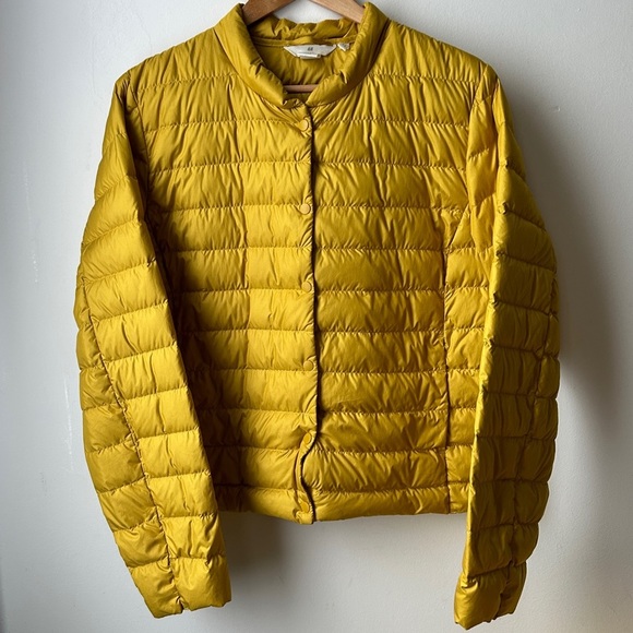 H&M  yellow down snap front lightweight puffer‎ coat M - Picture 2 of 8